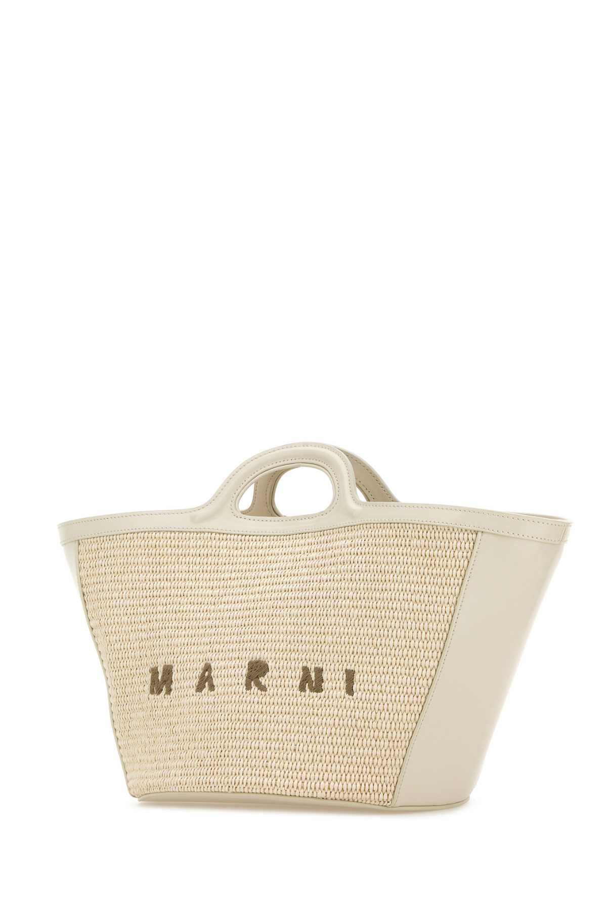 Marni Women White Leather And Raffia Small Tropicalia Summer Handbag - 2