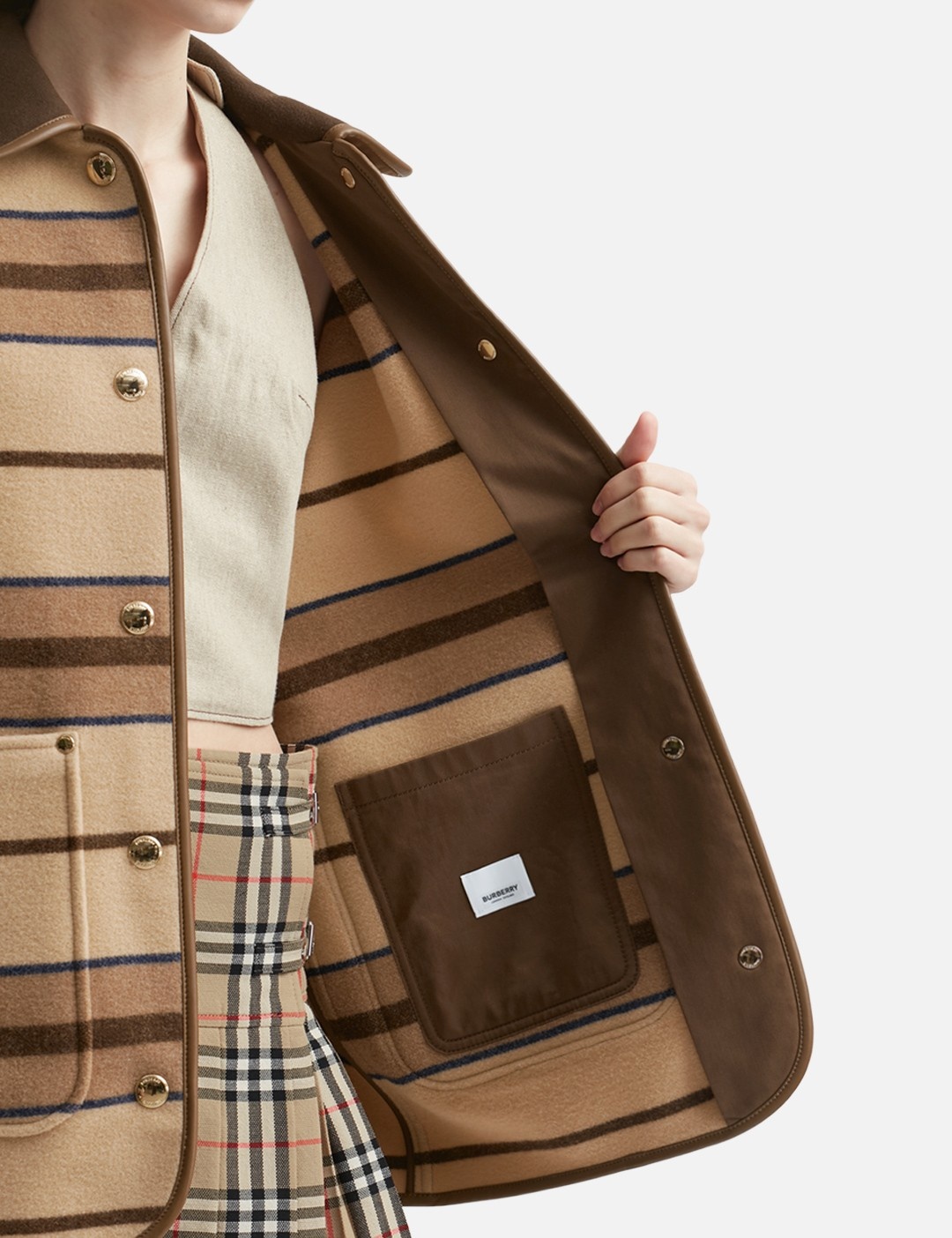 Leather-trimmed striped wool-felt jacket - 9
