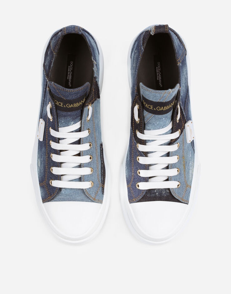 Patchwork denim Portofino Light sneakers with branded plate - 4