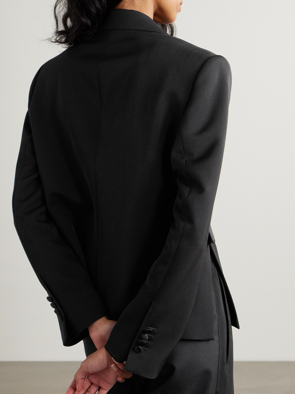 Double-breasted Satin-trimmed Wool-blend Blazer - 3