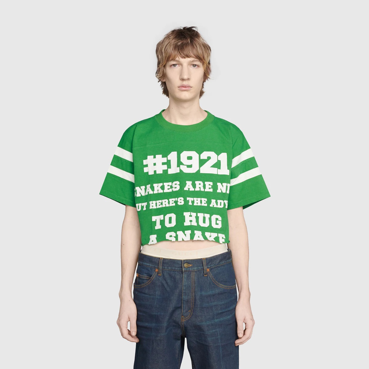 Cropped T-shirt with Gucci 1921 'To Hug a Snake' print - 3