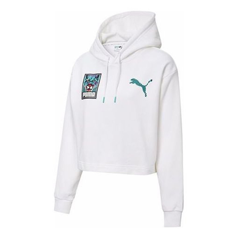 (WMNS) PUMA Claw Pack Logo Hoodie 'White Blue' 596635-02 1