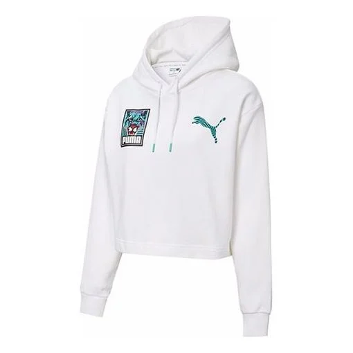 (WMNS) PUMA Claw Pack Logo Hoodie 'White Blue' 596635-02 - 1