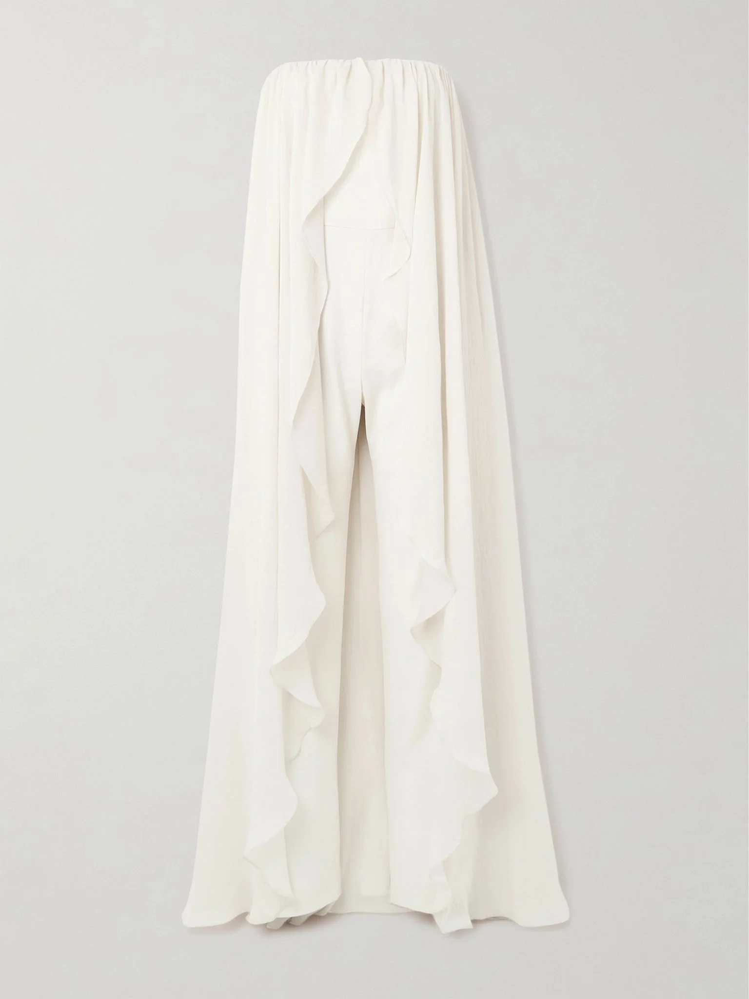 Liya strapless cape-effect chiffon-trimmed poplin jumpsuit Cream - 1