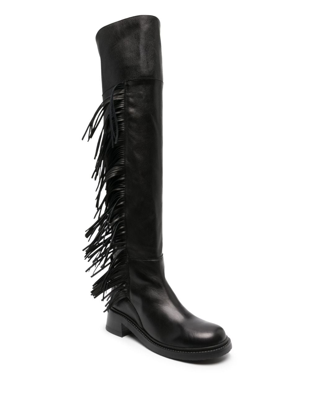 knee-length fringed leather boots - 2