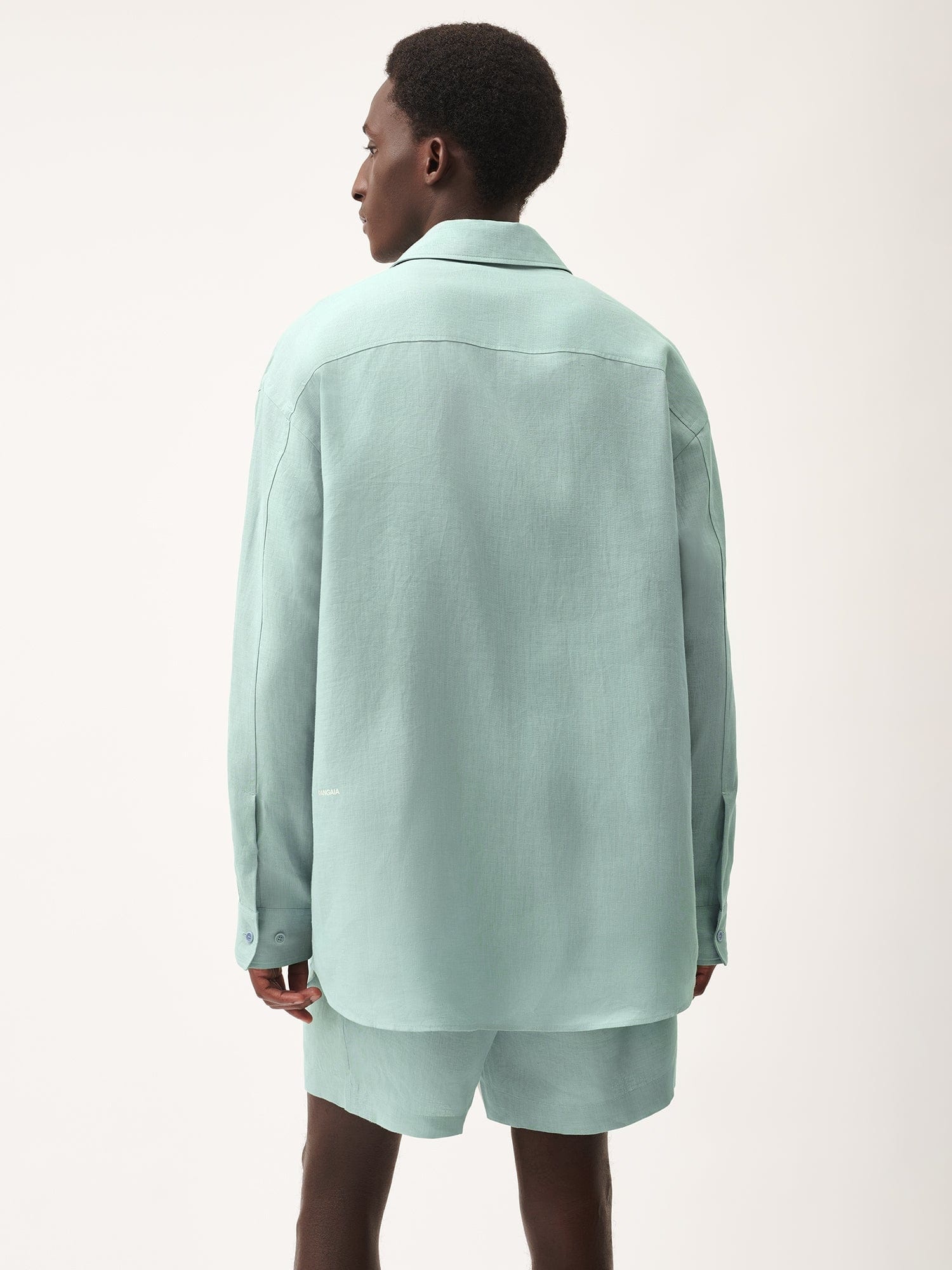 Mens DNA Aloe Linen Collared Long Sleeve Shirt - Eucalyptus Blue - 3