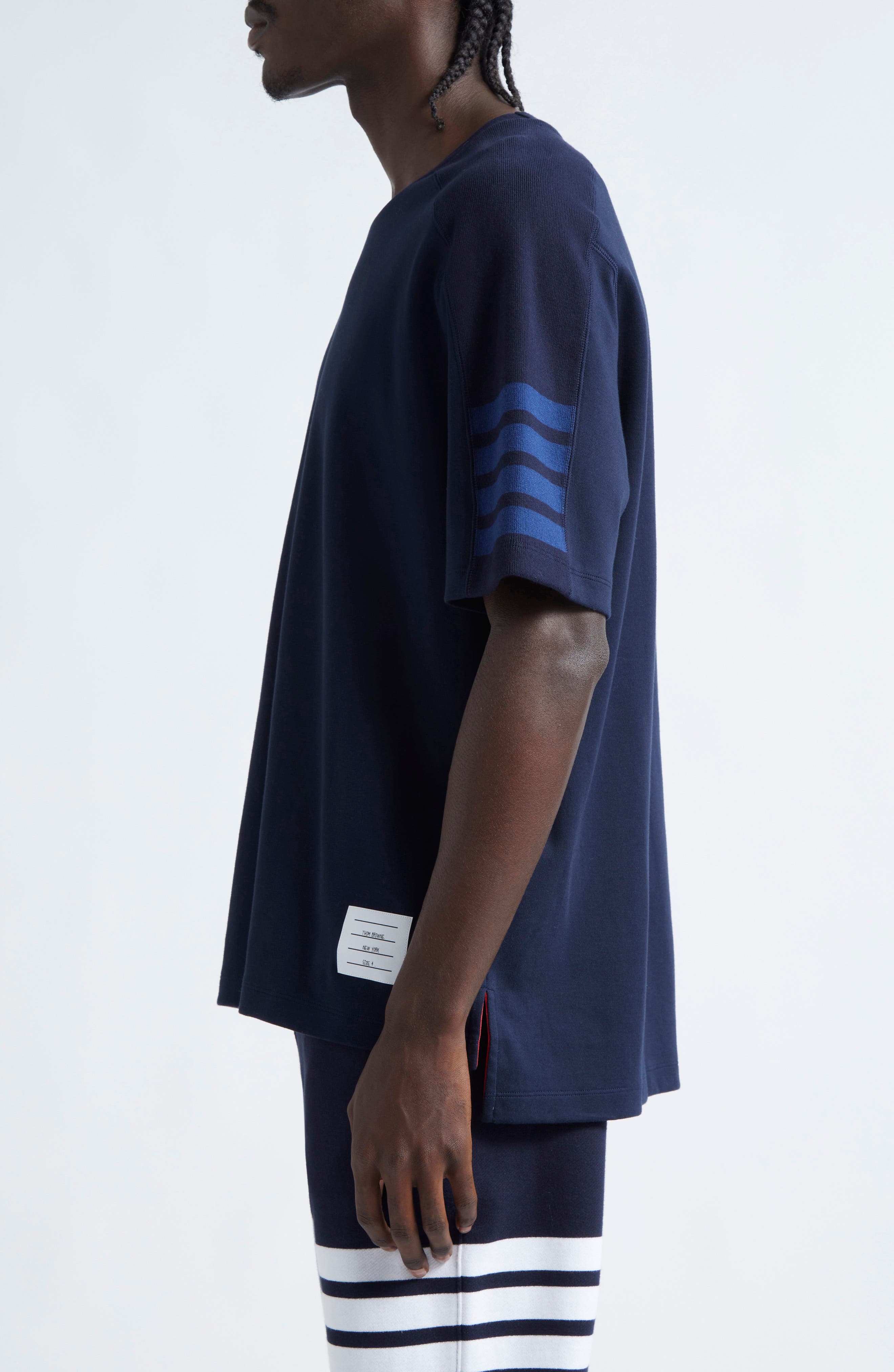 Thom Browne 4-Bar Milano Cotton T-Shirt in Navy at Nordstrom - 4