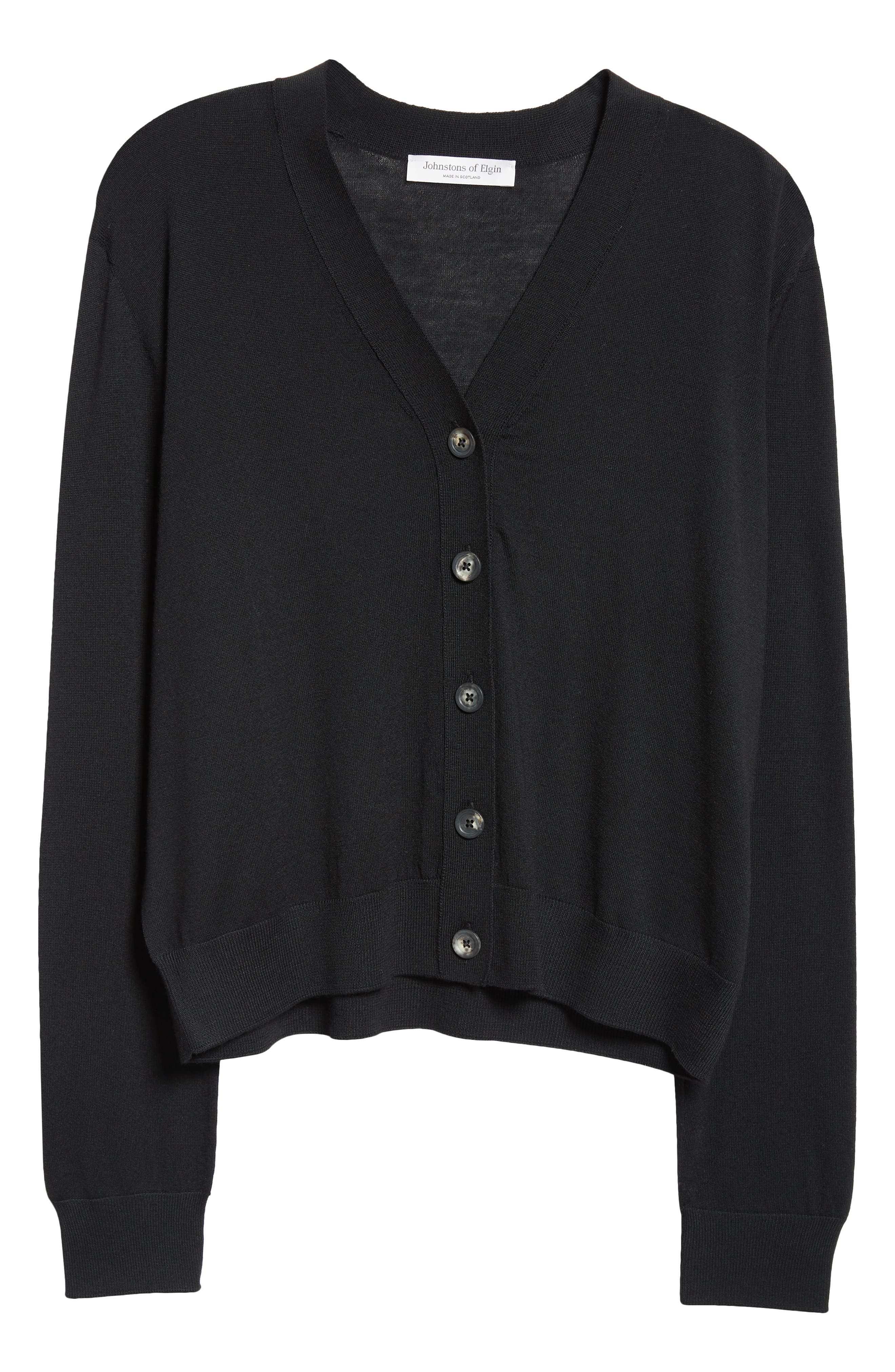 Johnstons of Elgin Superfine Merino Wool V-Neck Cardigan in Black at Nordstrom - 5