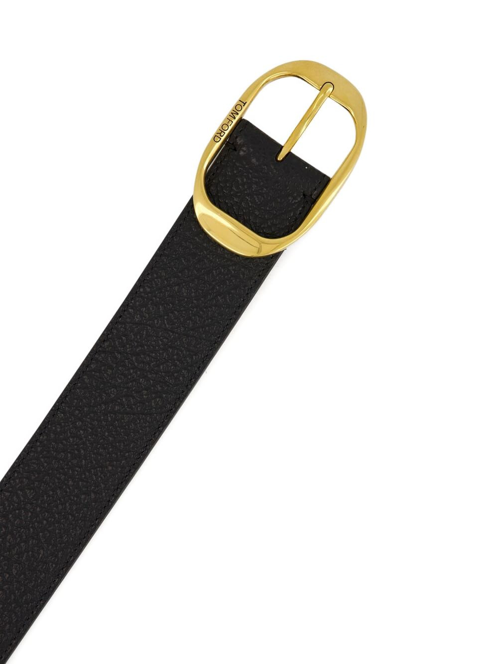 grain-leather oval-buckle belt - 3