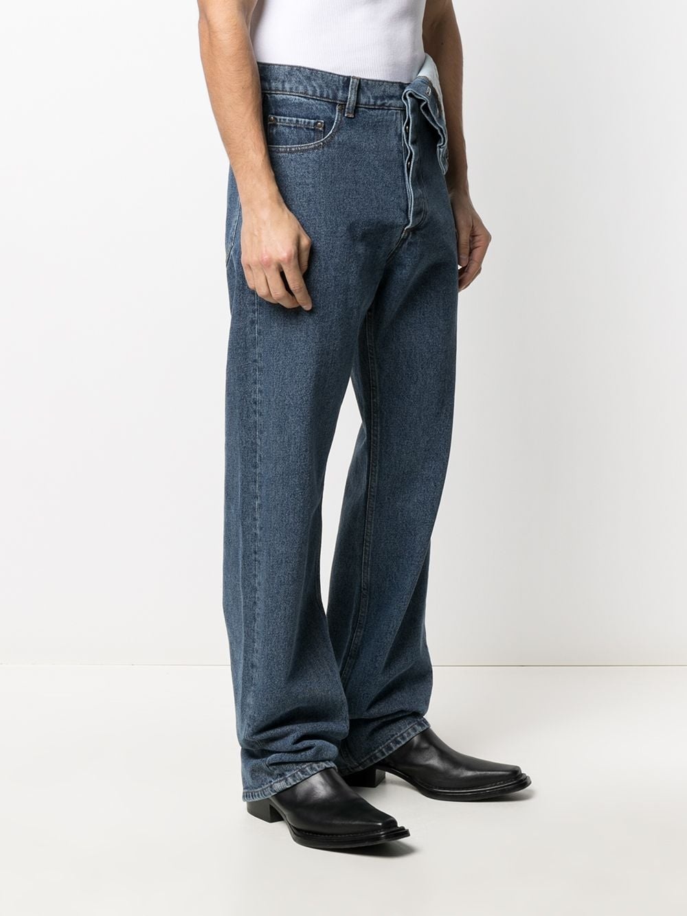 asymmetric foldover bootcut jeans - 3