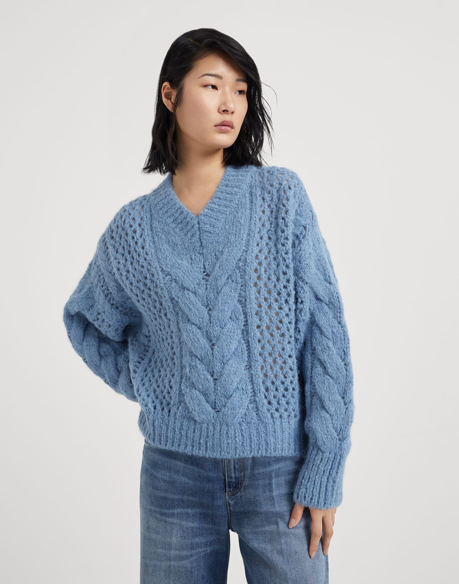 Alpaca and wool cable & net sweater with monili - 1