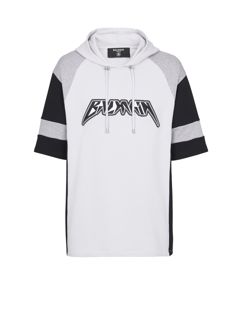 Oversized cotton hoodie with embroidered Balmain logo 1