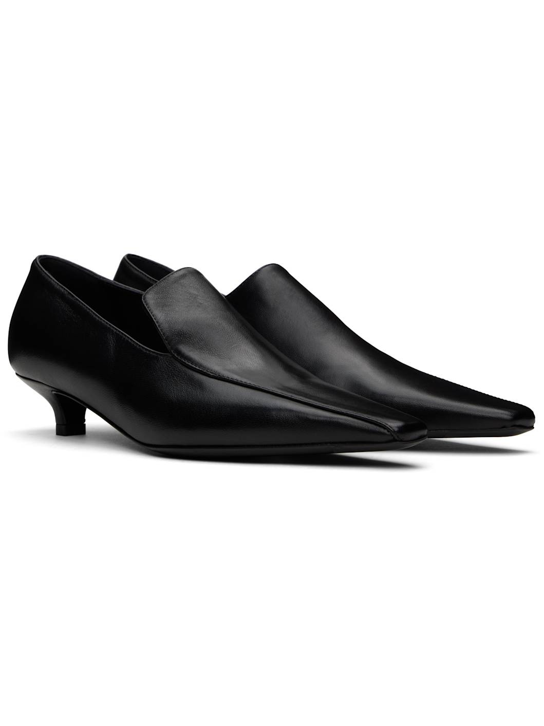 Black Leather Kitten Heels - 4