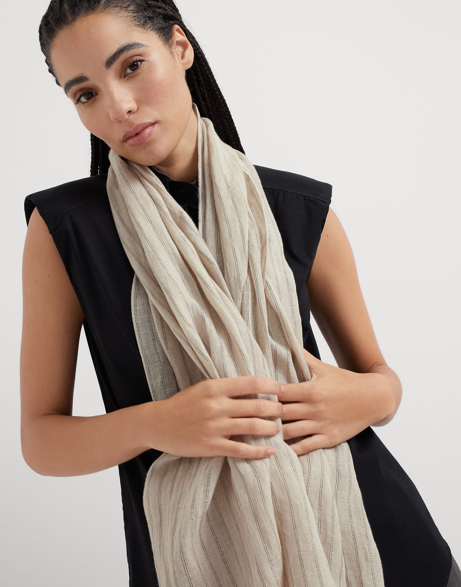 Linen sparkling stripe scarf - 4