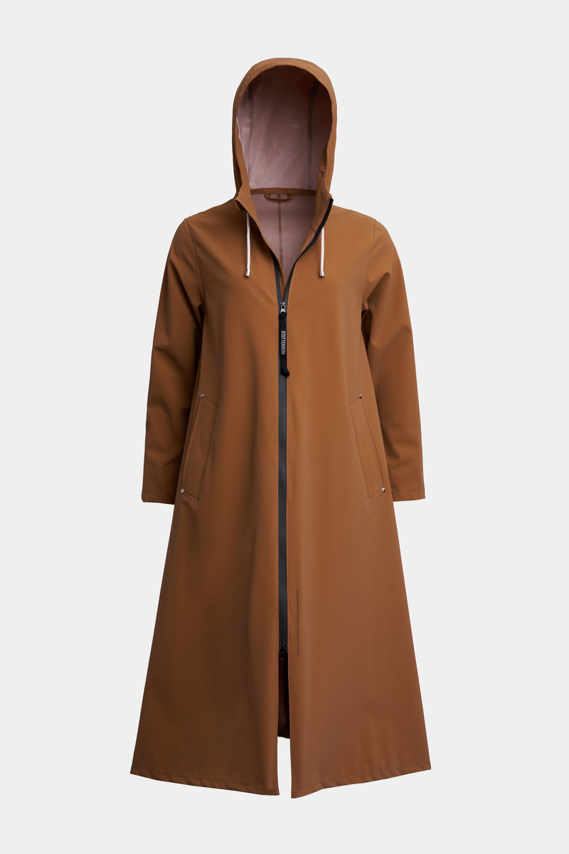 Mosebacke Long Lightweight Matte Zip Raincoat Cognac 7