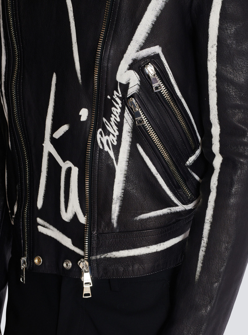 Leather biker jacket with "Love Letter" print 9