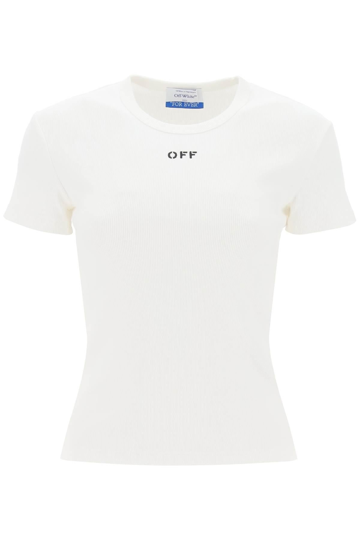 Ribbed T-shirt with OFF embroidery - 1