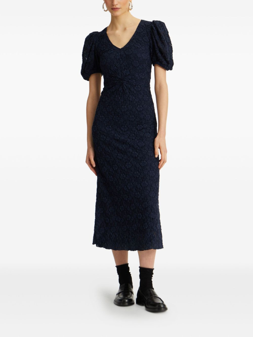 puff-sleeve lace midi dress - 2