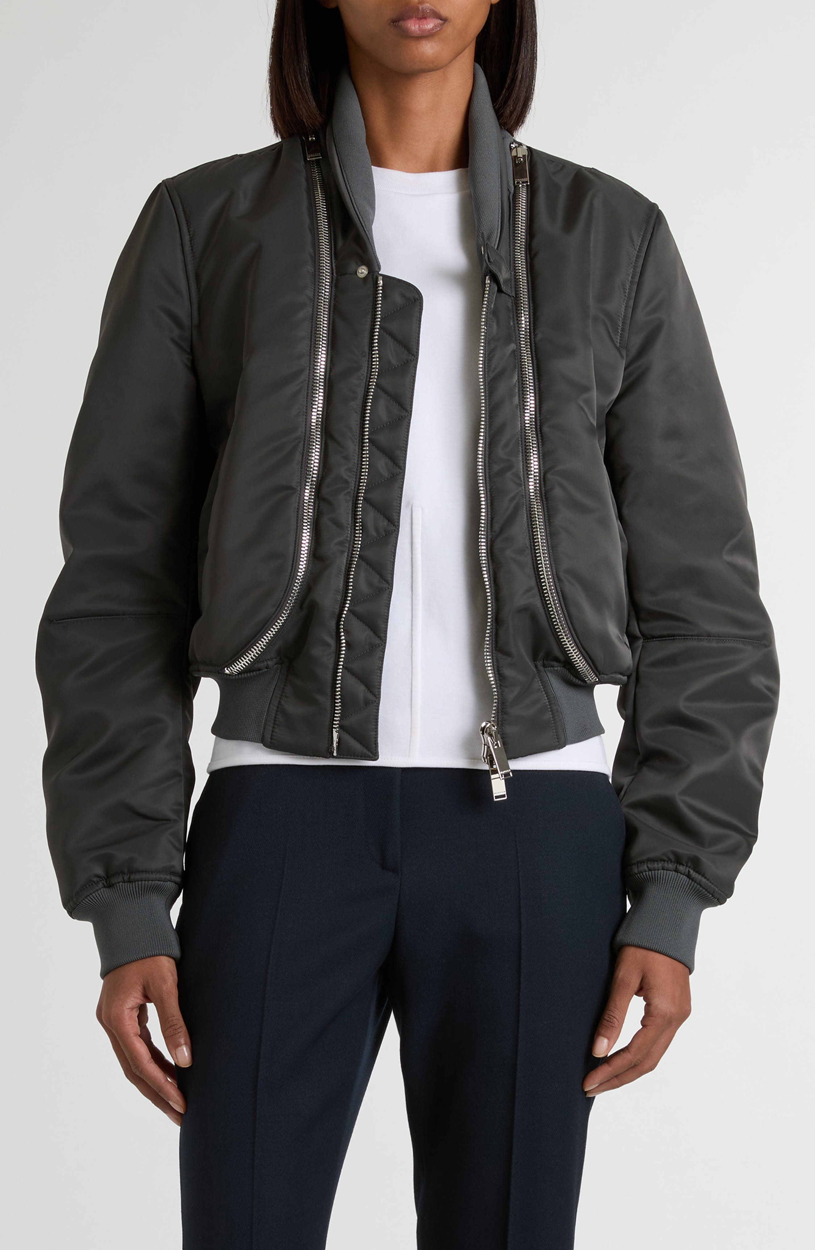 McQueen Zip Pocket Nylon Bomber Jacket in Grey at Nordstrom - 1