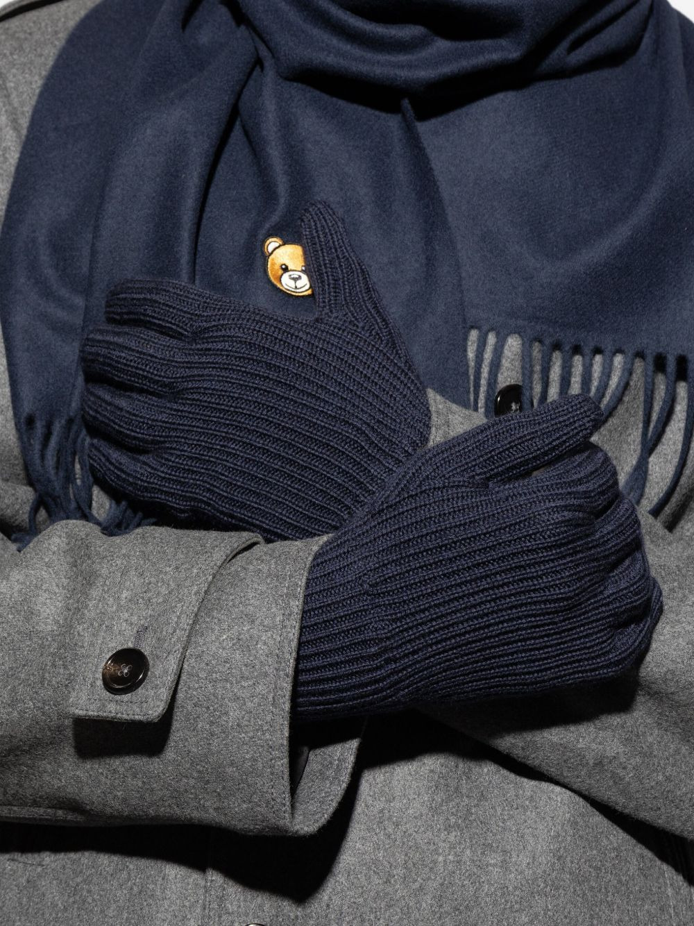 barcode-appliqué ribbed gloves - 4