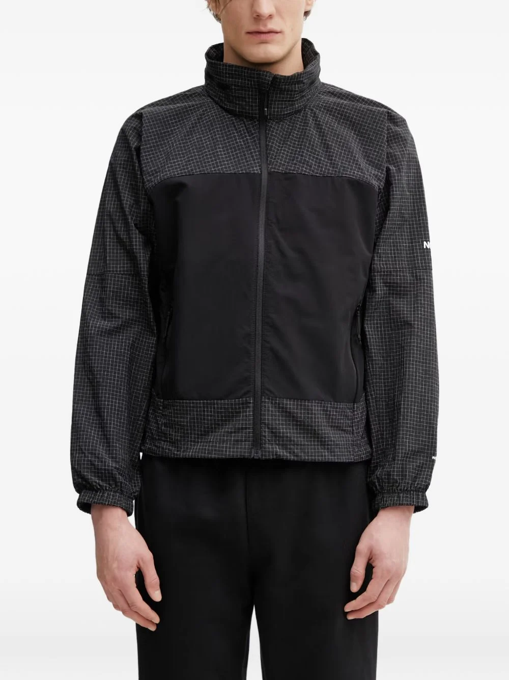 check-pattern panelled jacket - 1
