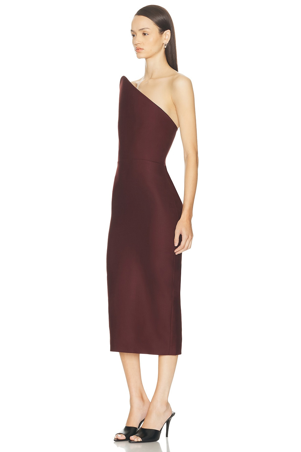 Asymmetric Cut Strapless Midi Dress - 3