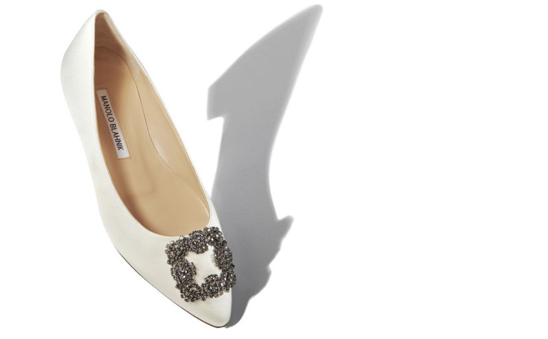 Manolo Blahnik White Satin Jewel Buckle Flats outlook