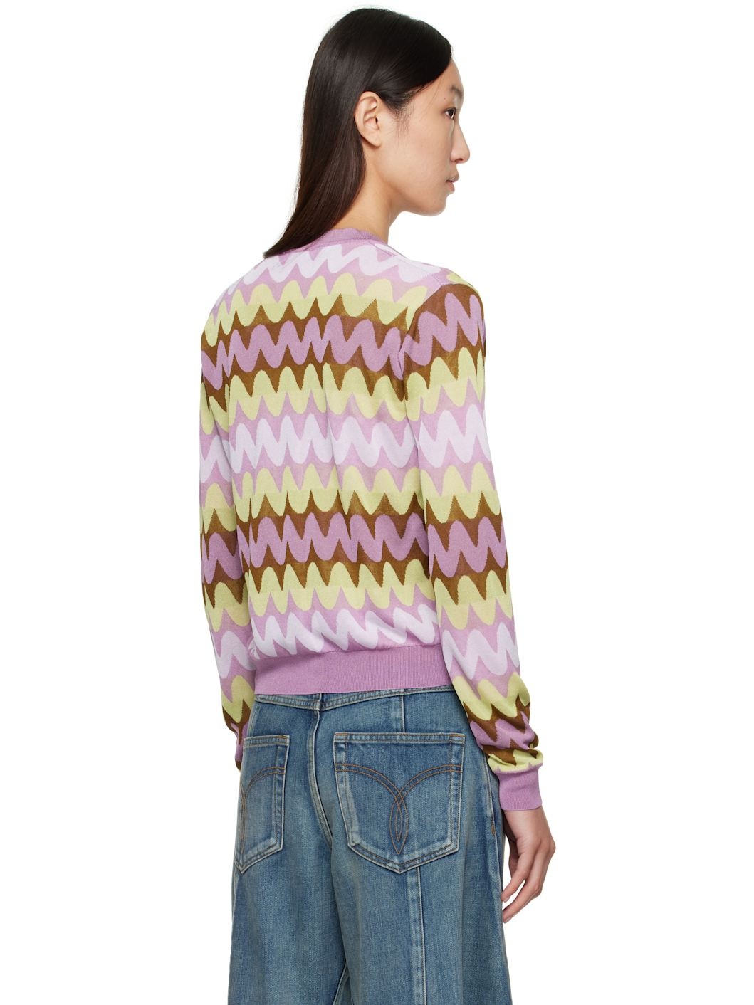 Multicolor Wave Jacquard Knit Cardigan - 3