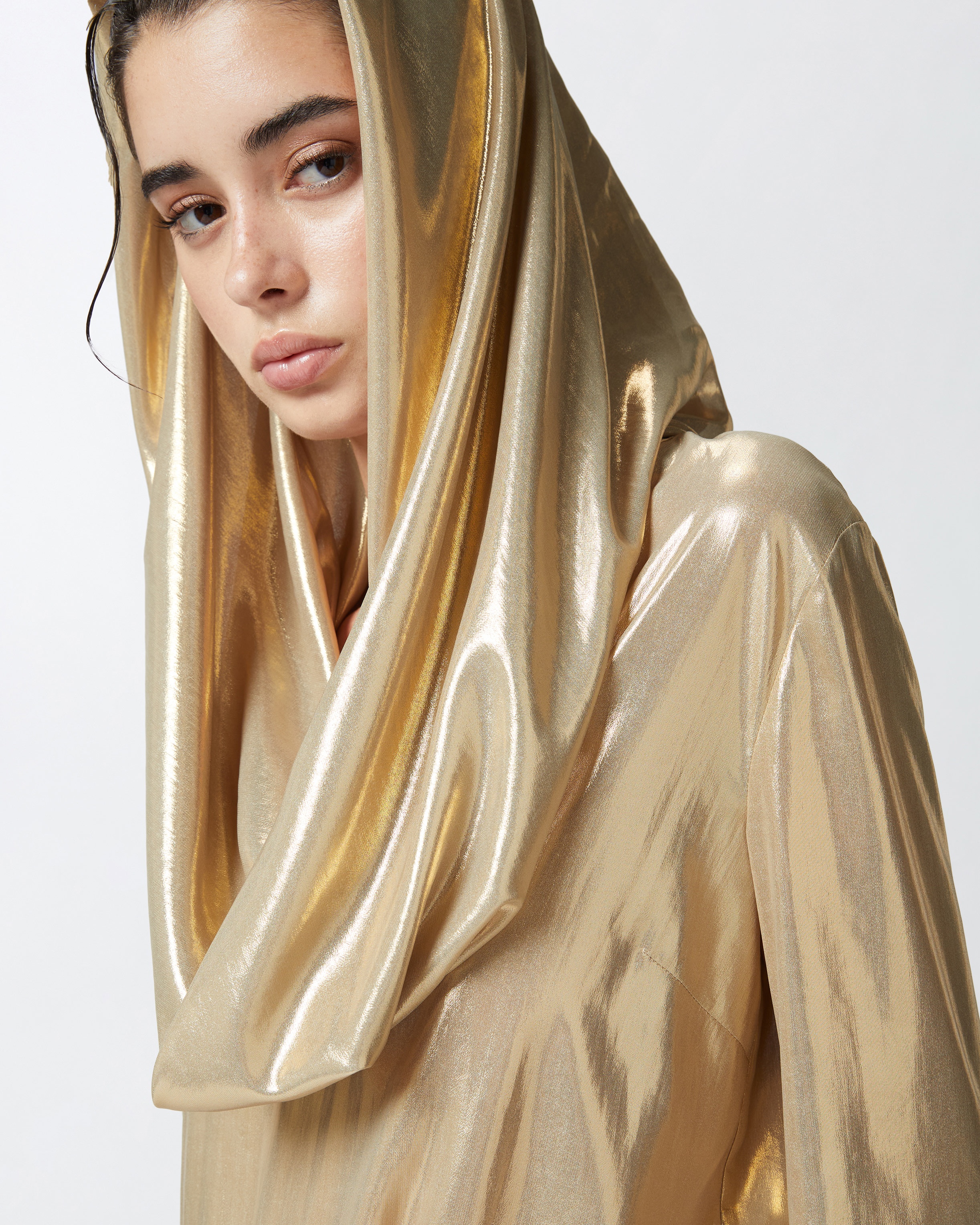 PINKO GOLDEN METALLIC BLOUSE WITH WIDE COLLAR | pinko