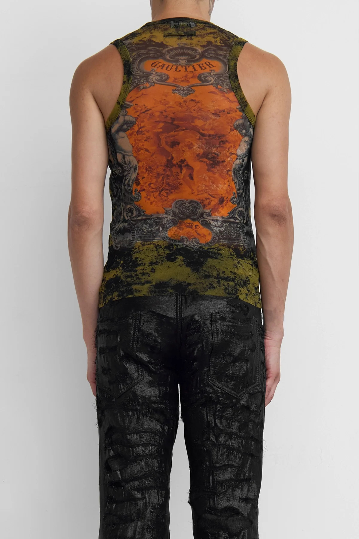 Jean Paul Gaultier 'The "Médaillon' Mesh Tank Top Black/Khaki/Orange - 5