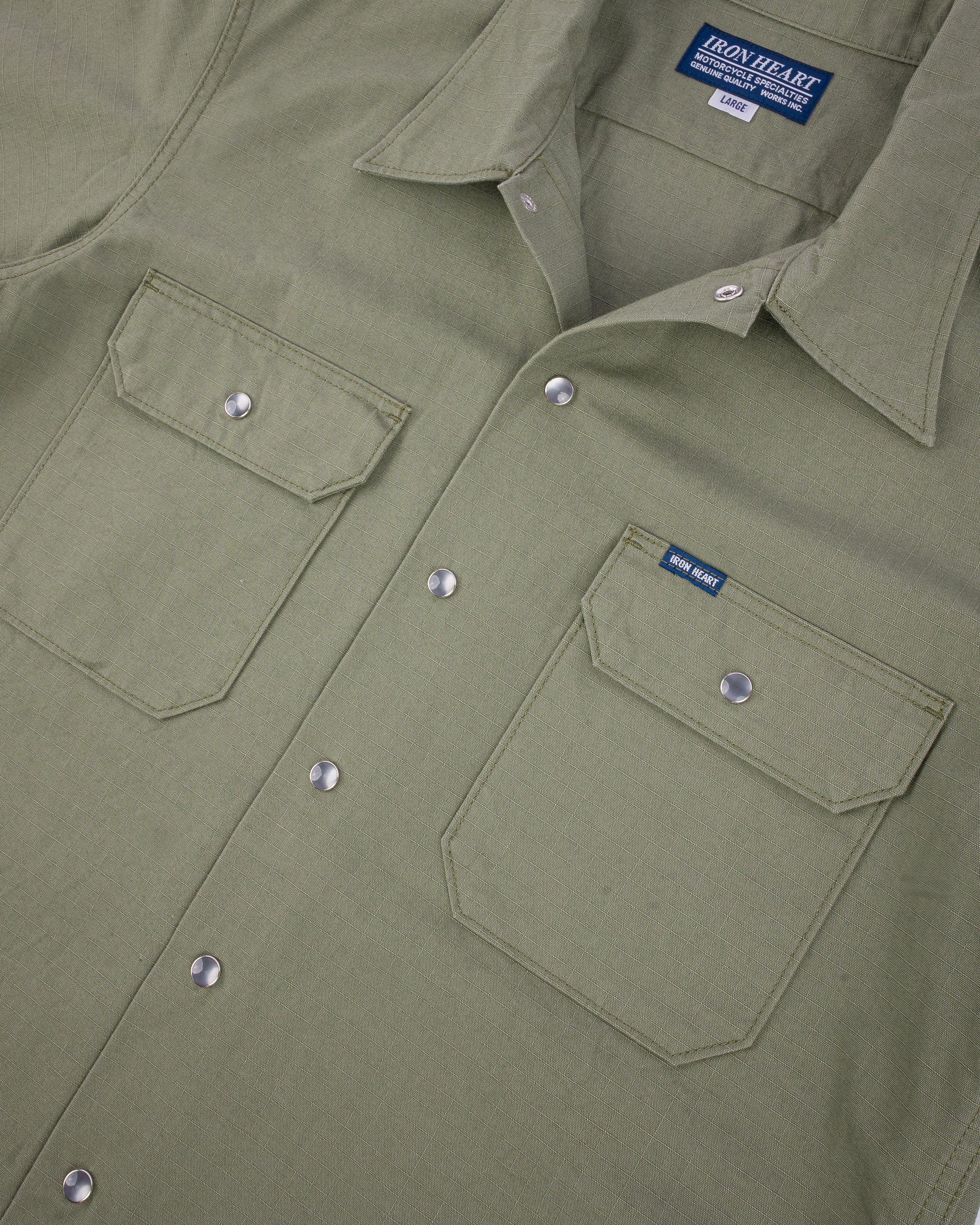 IHSH-415-GRN 8oz Ripstop Short Sleeved Mechanic Shirt - Military Green - 18