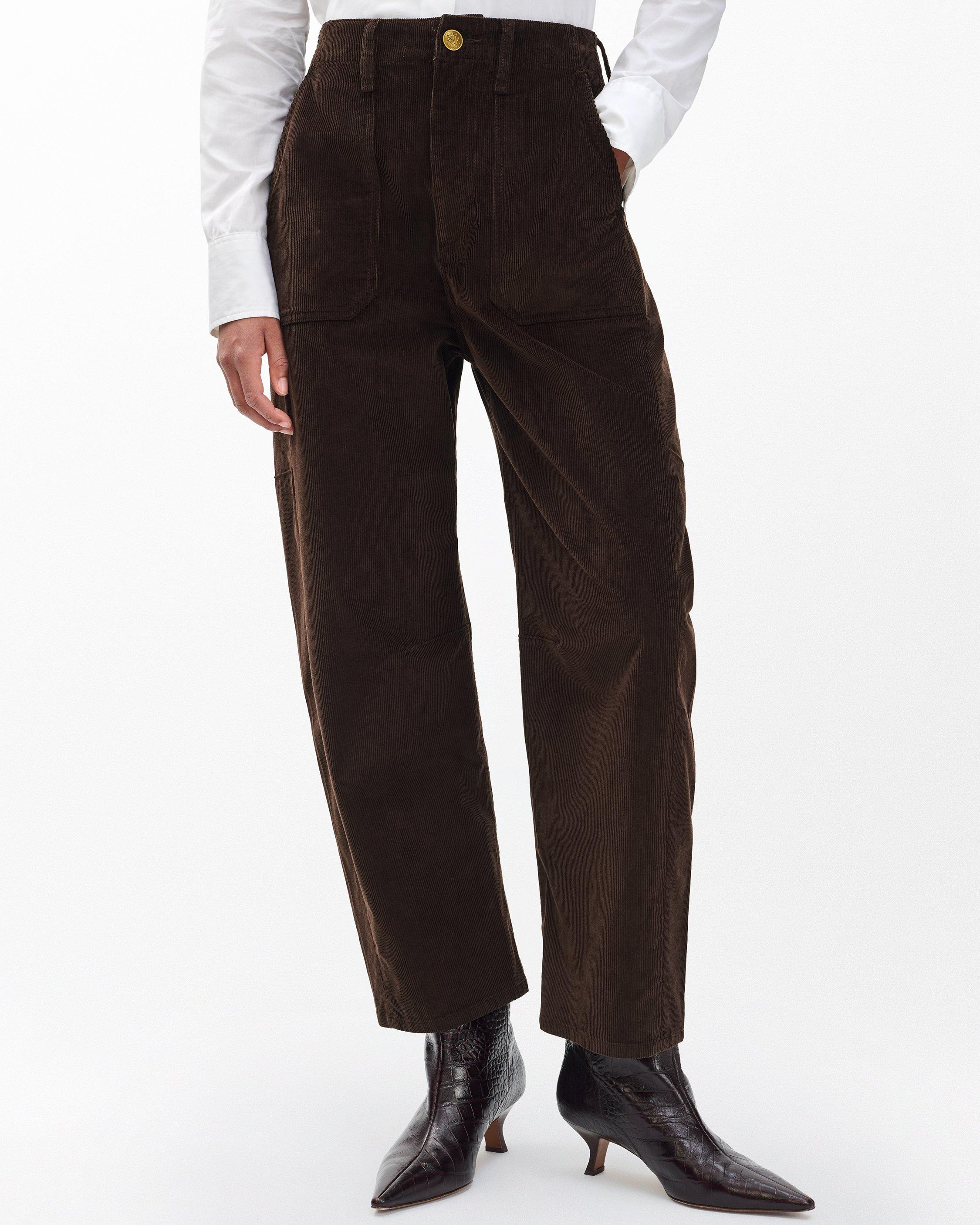 Charlie Ankle Barrel Corduroy Pants
Stretch Corduroy in Dark Brown - 4