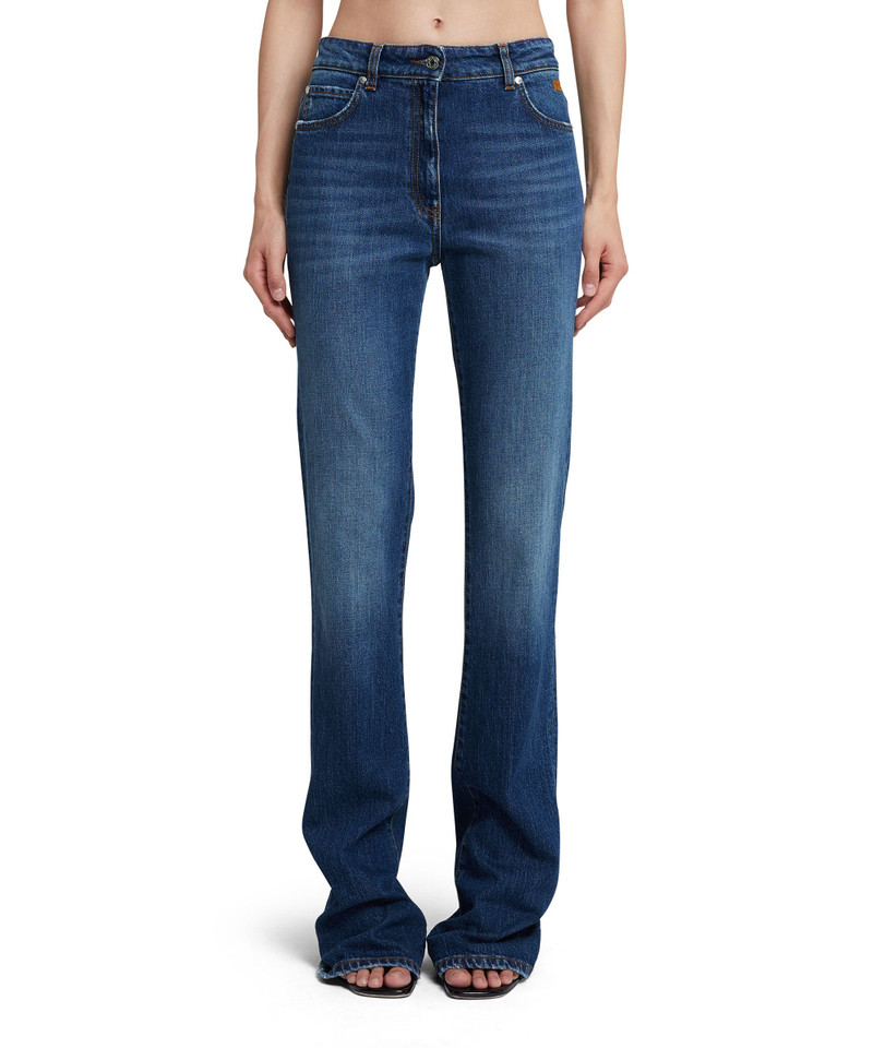 MSGM Blue denim elasticized bootcut pants outlook