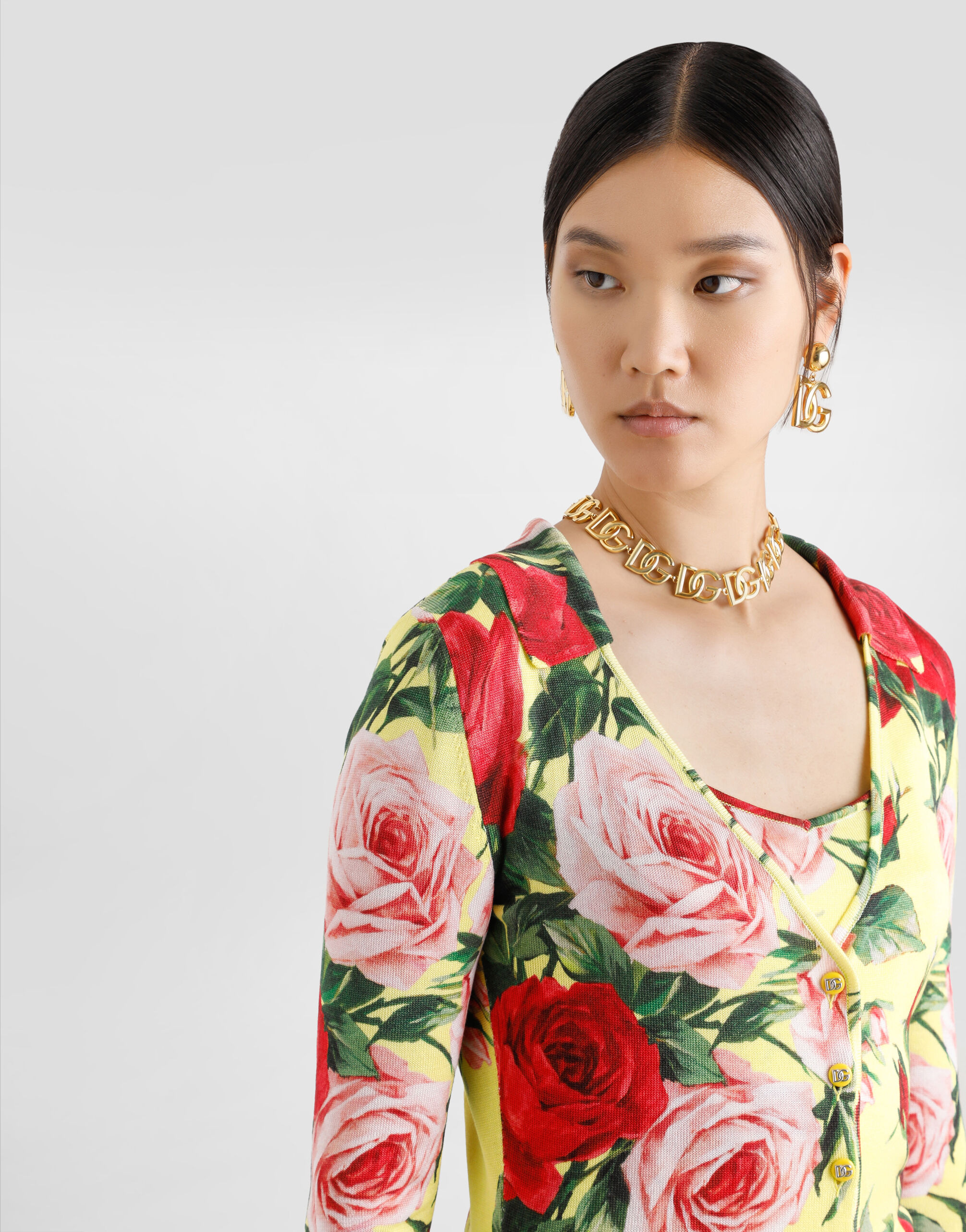 Silk knit cardigan with bouquet print - 5