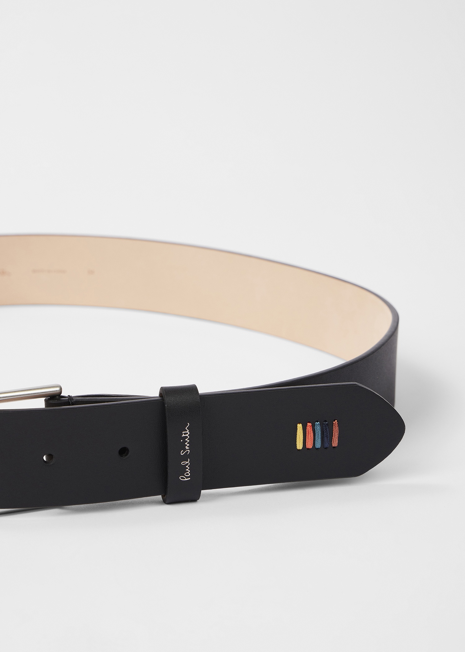 Black Leather 'Artist Stripe' Stitch Belt - 4