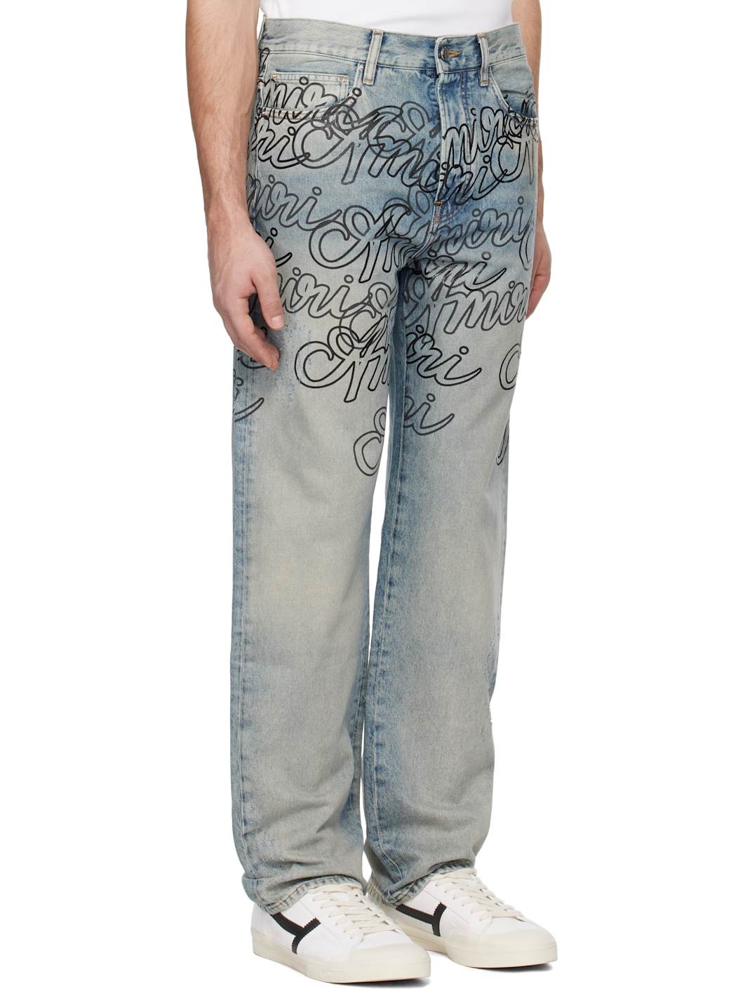 Blue Overlay Printed 'Amiri' Script Jeans - 2