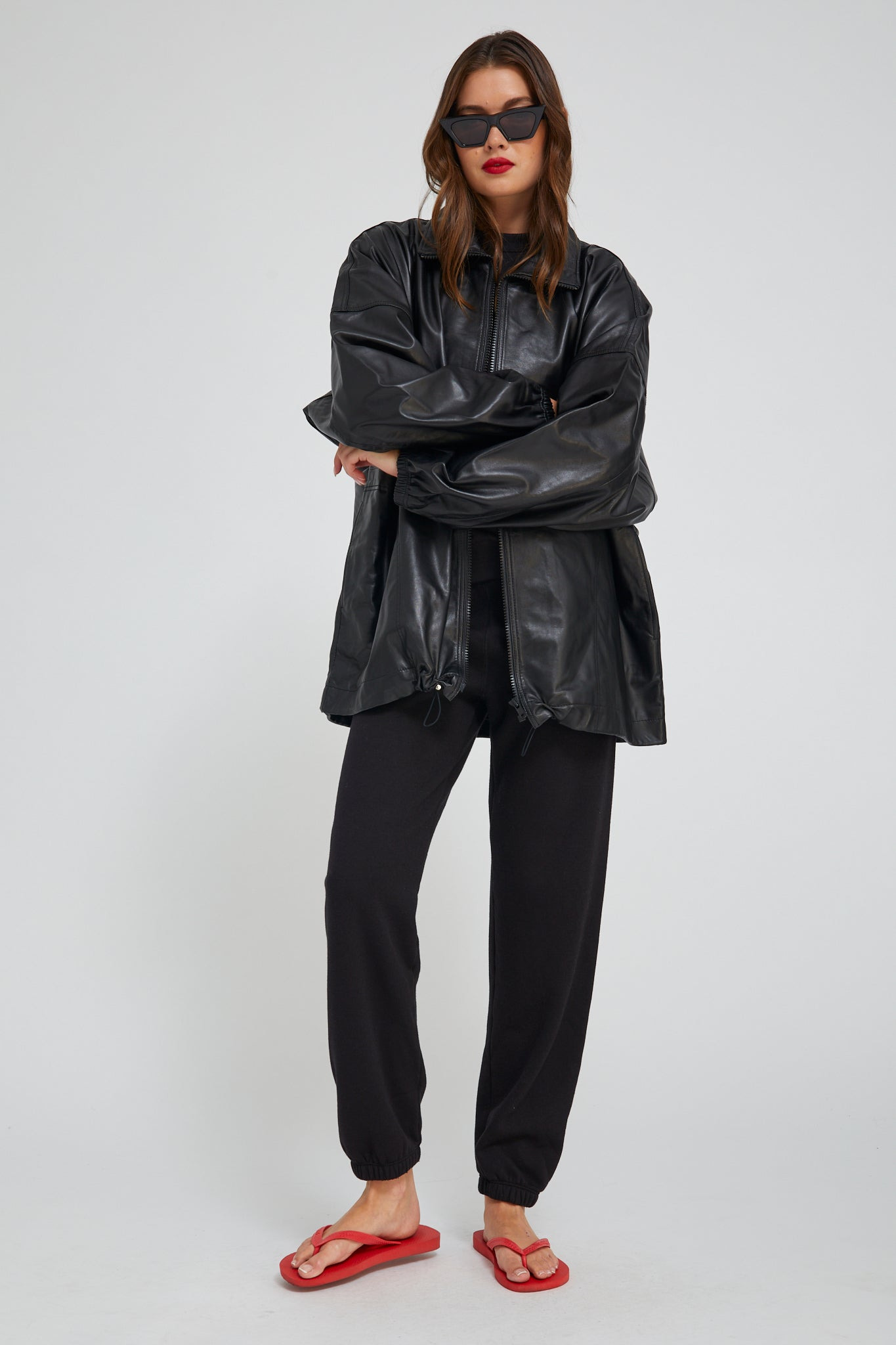 BLACK LEATHER ANORAK JACKET - 4