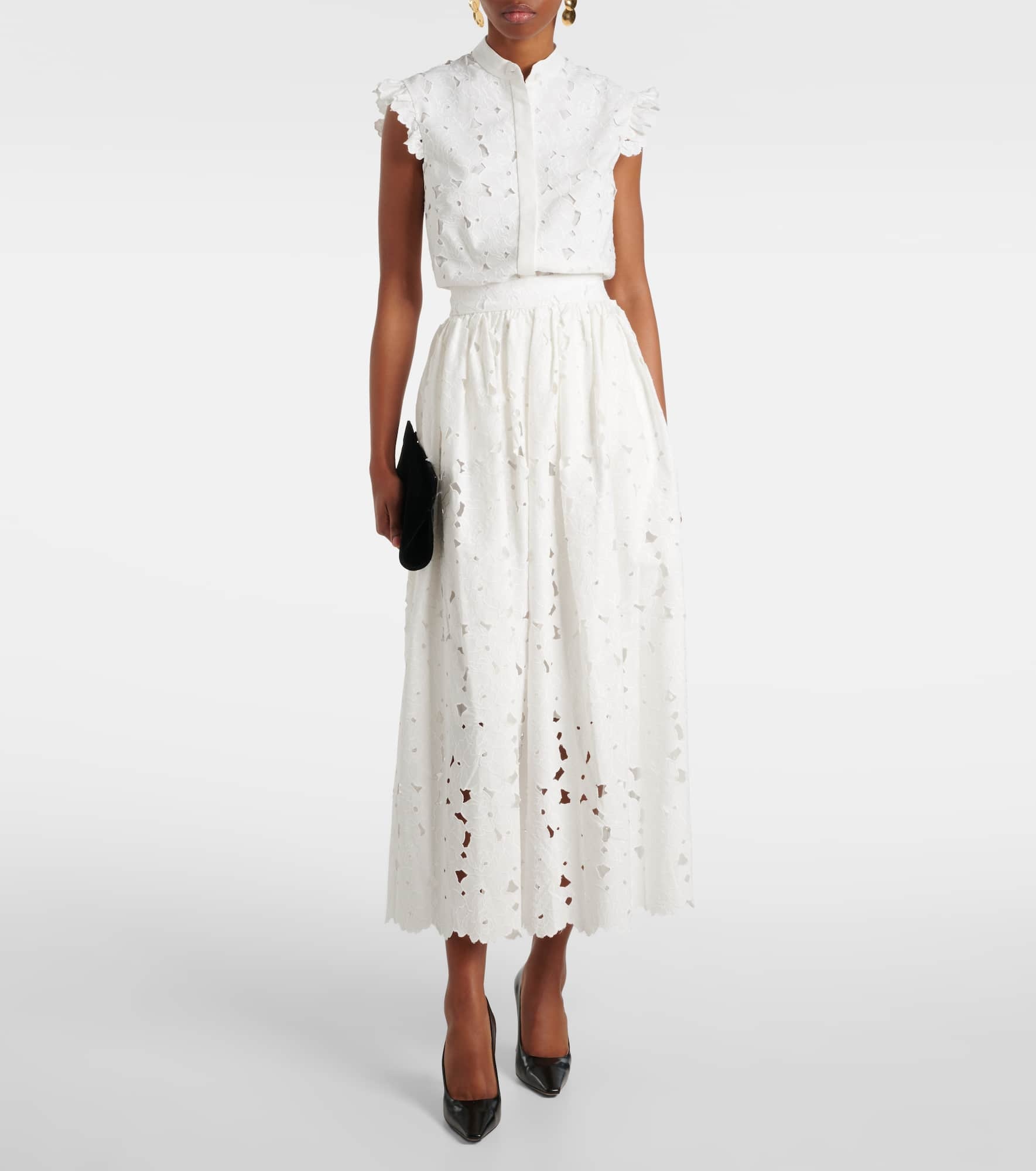 Gathered cotton-blend midi skirt - 2