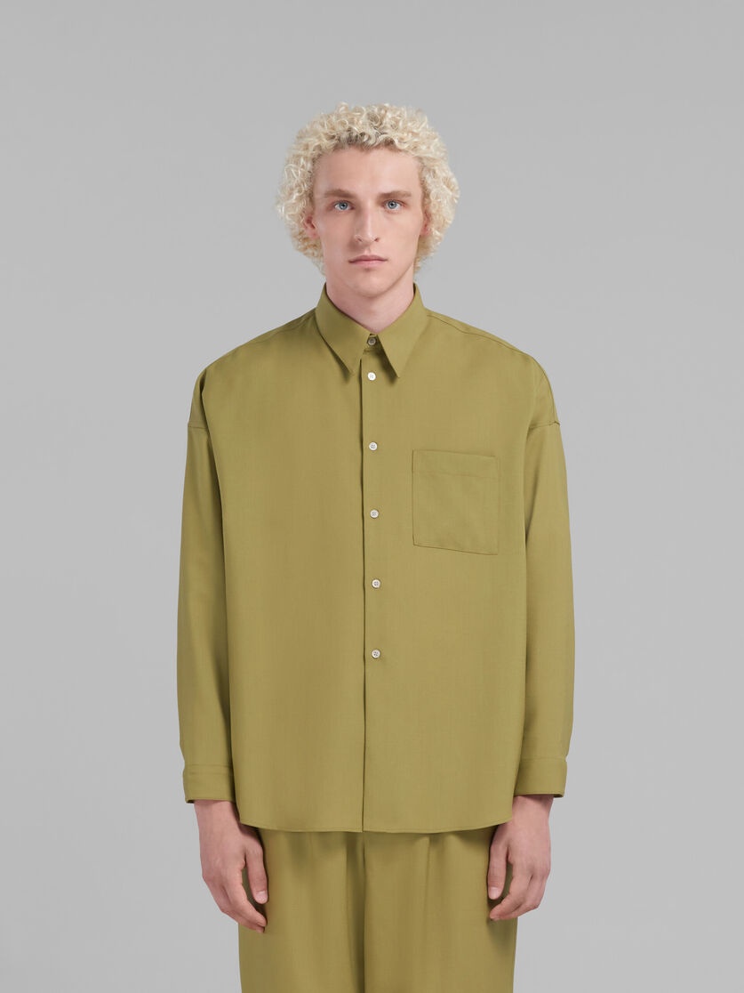 GREEN TROPICAL WOOL LONG-SLEEVED SHIRT - 2