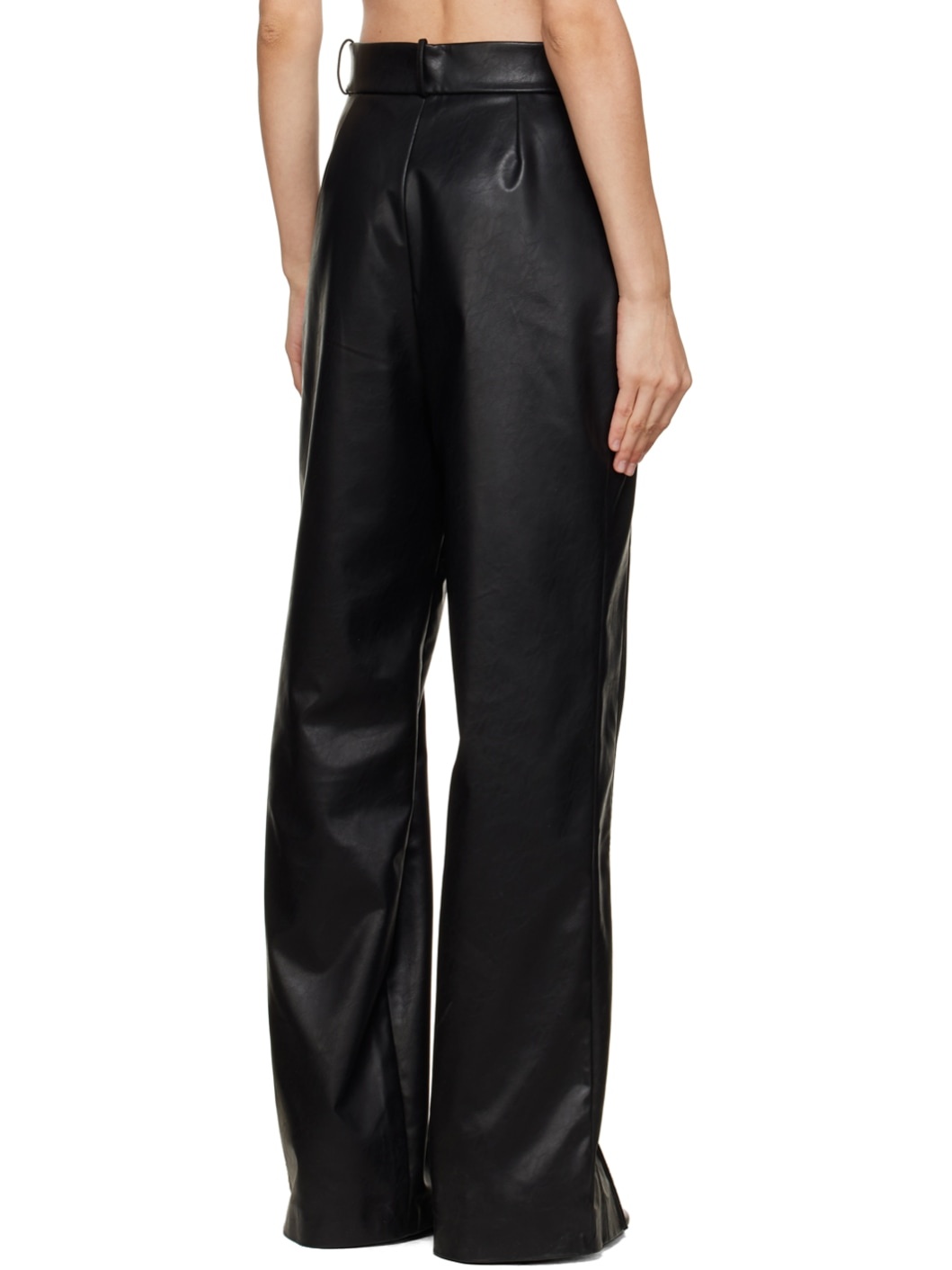 Black Split Seam Faux-Leather Trousers - 3