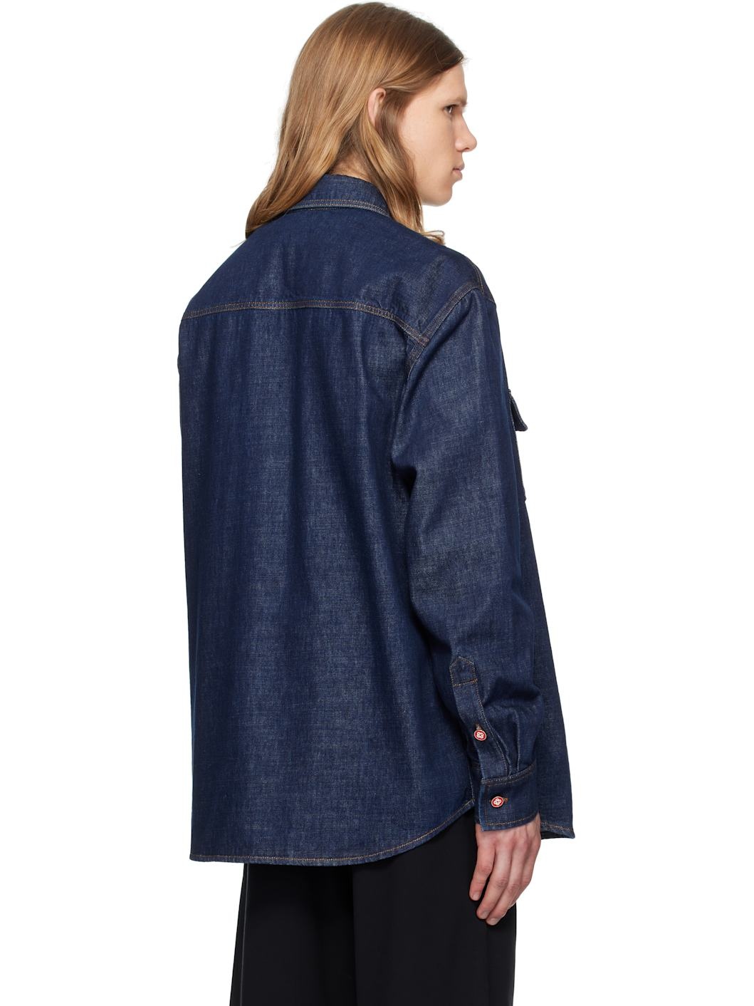 Navy Logo Embroidery Denim Shirt - 3