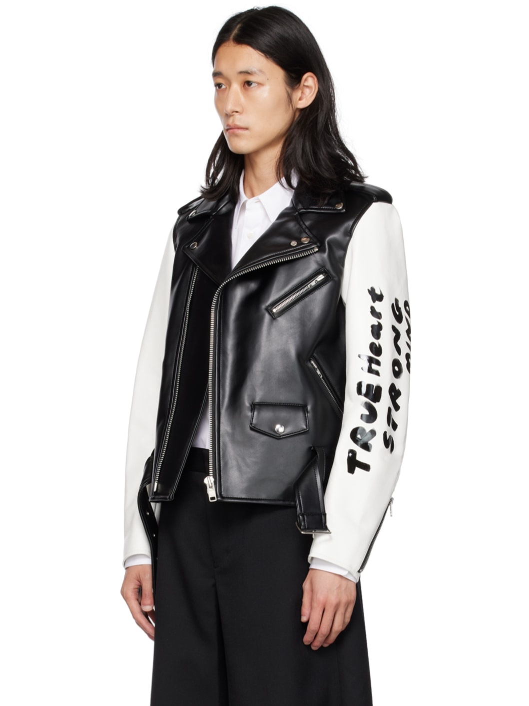 Black & White Paneled Faux-Leather Jacket - 4