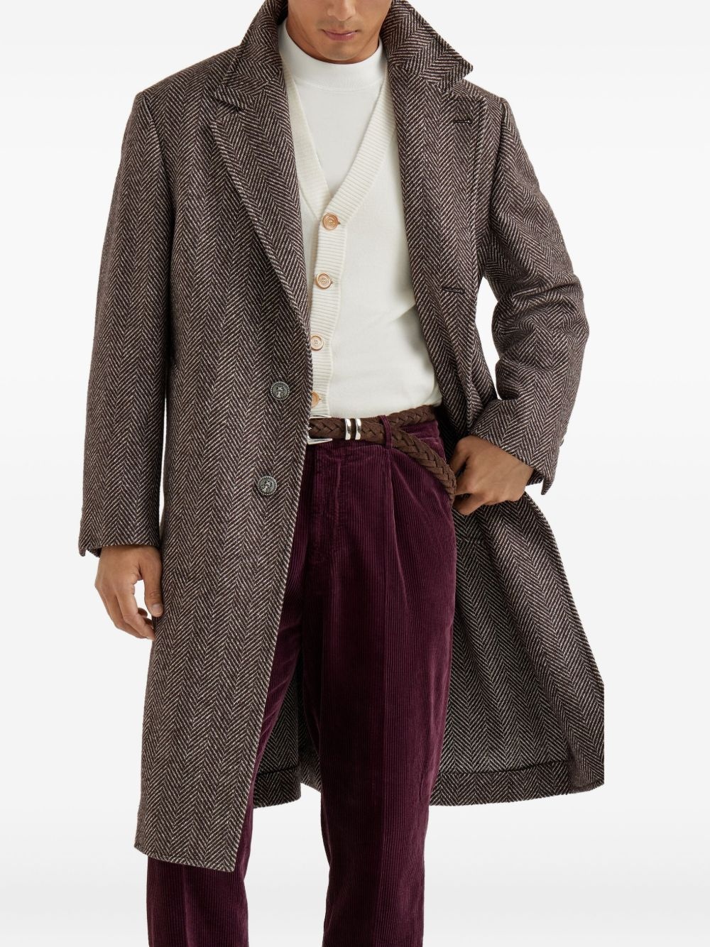 herringbone single-breasted coat - 3