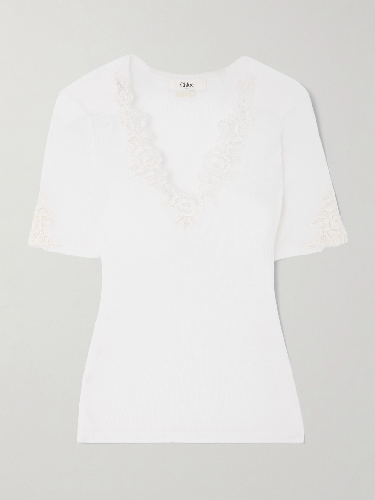 Lace-trimmed Ribbed Wool Top - 1