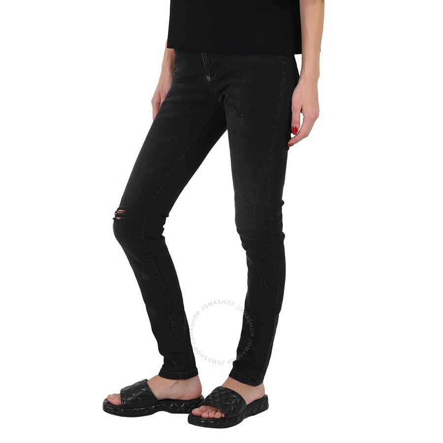 Philipp Plein Ladies Black High Waisted Distressed Jeans - 4