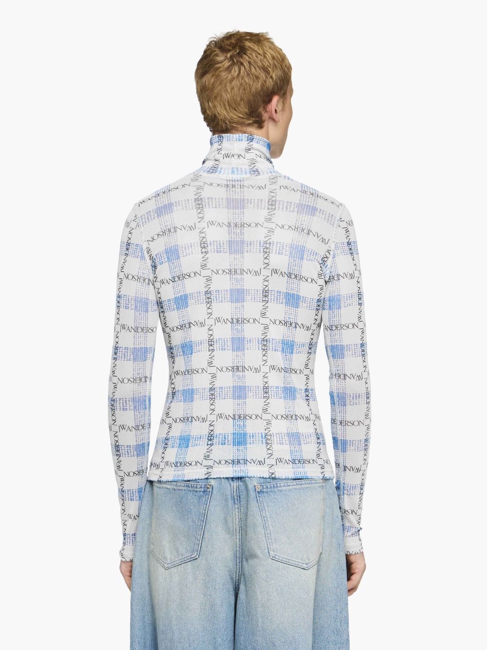 LOGO GRID CHECK PRINT - SHEER LONG SLEEVE TOP - 3