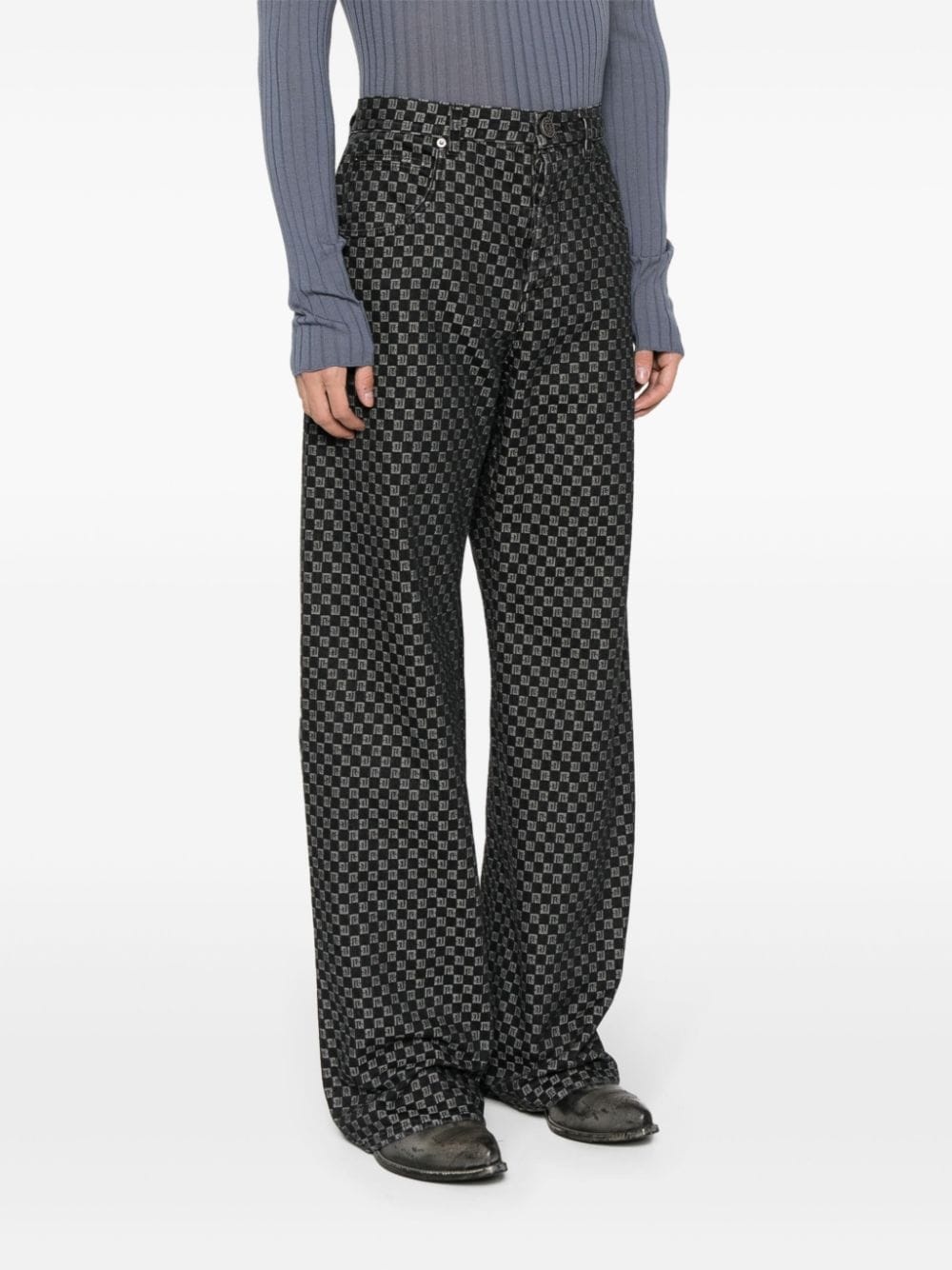 monogram-pattern long-length wide-leg jeans - 3