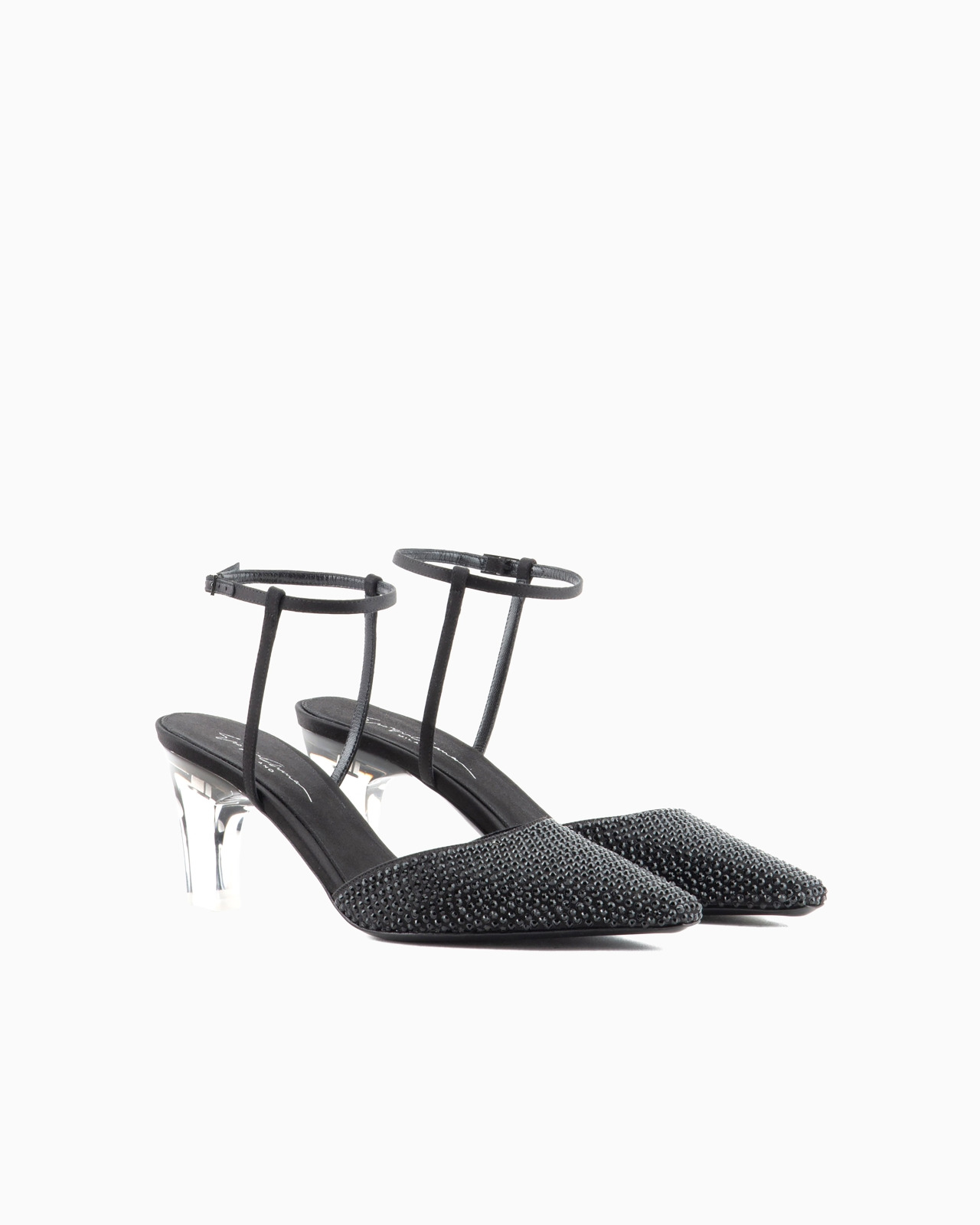 Satin strappy pumps with rhinestones - 2