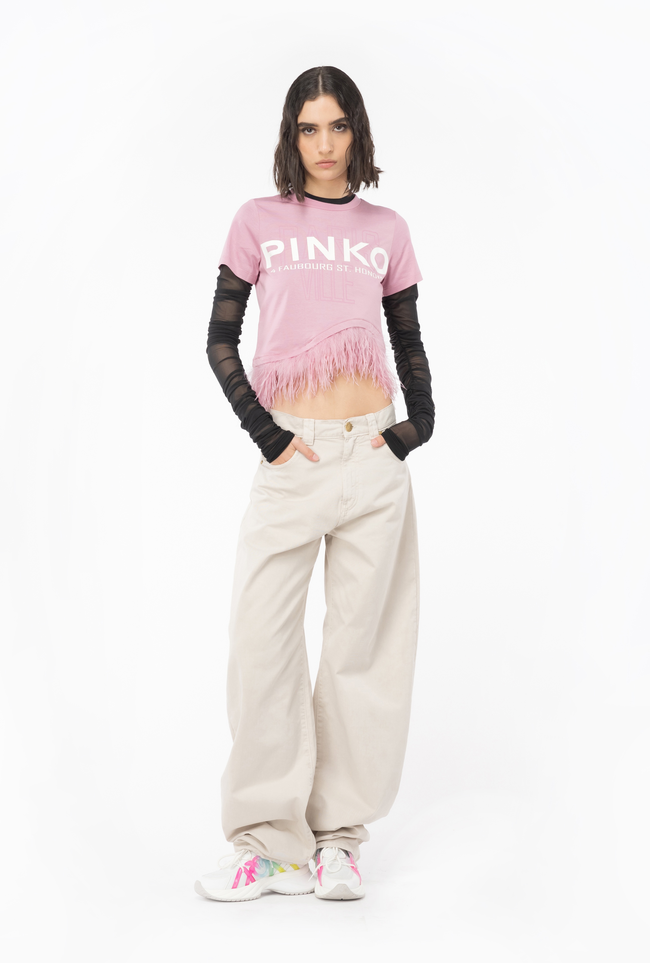 PINKO CITIES T-SHIRT WITH FEATHERS - 2