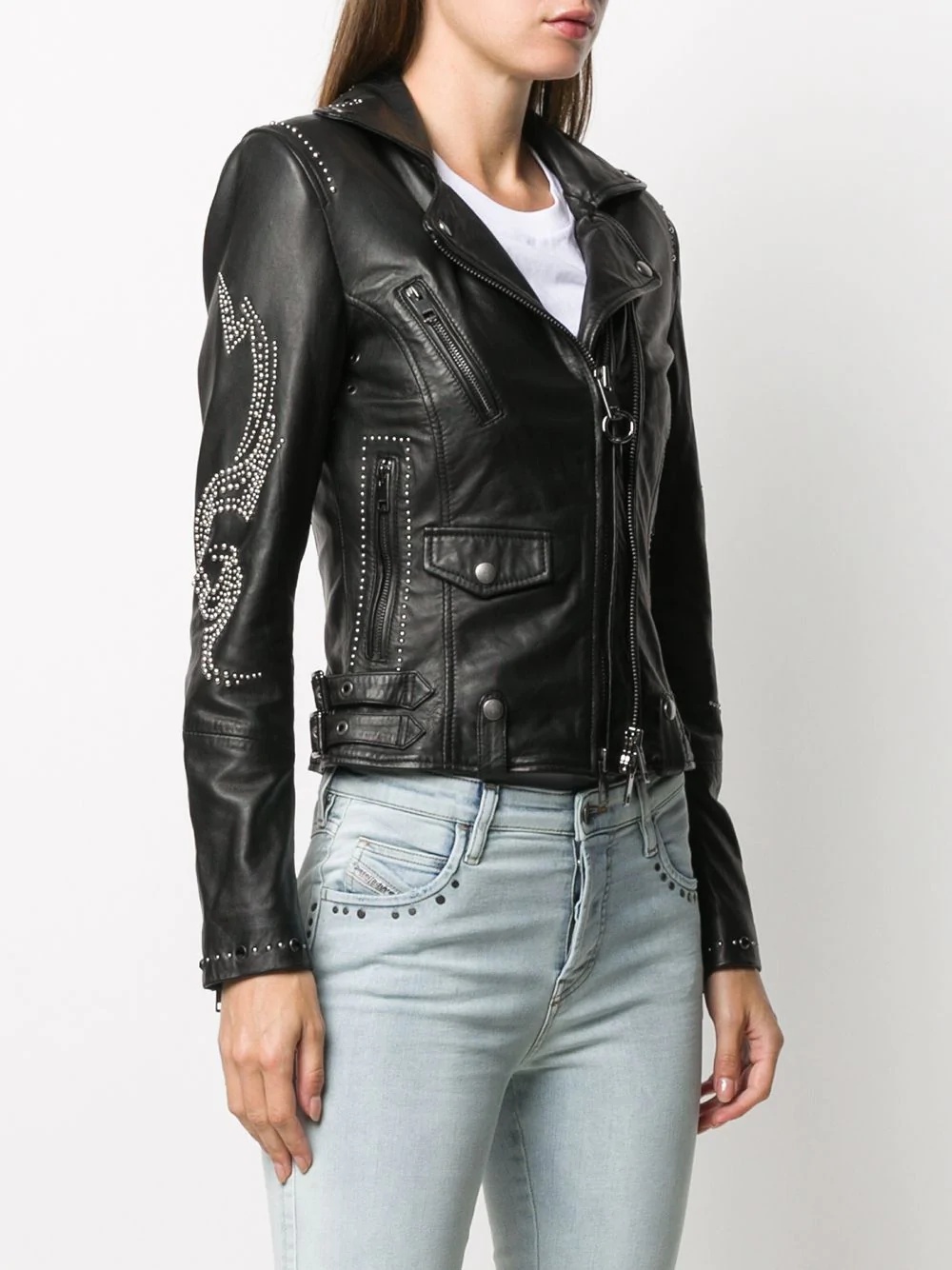 off-centre zipped biker jacket - 4